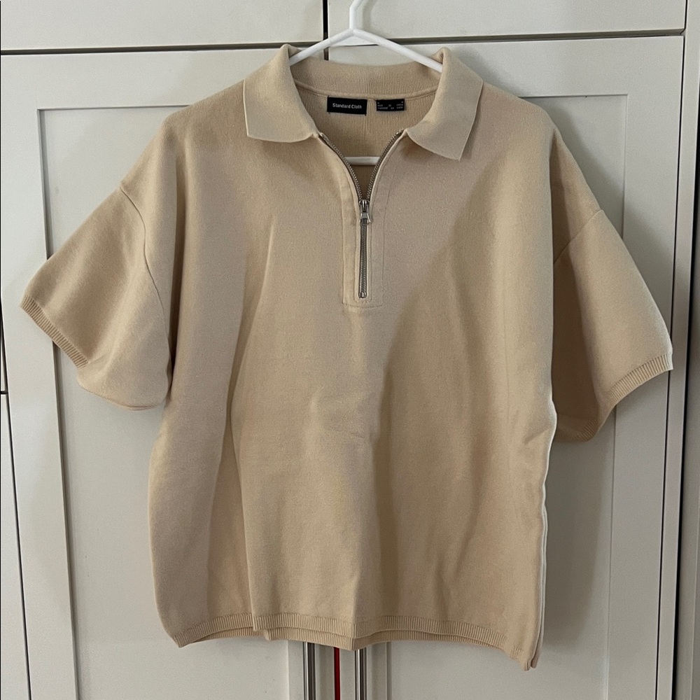 Standard Cloth Tan Quarter-Zip Short Sleeved Sweater
